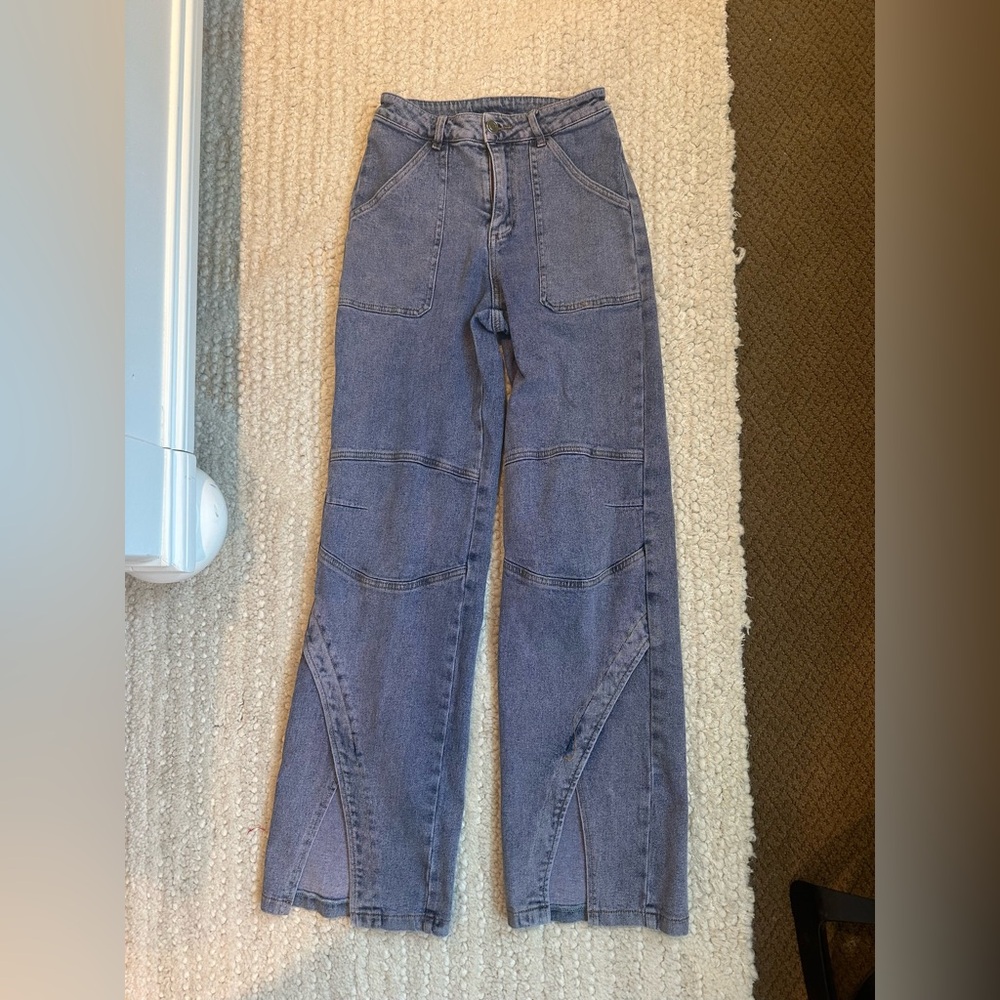 Fashion Nova women's purple straight leg cargo jeans